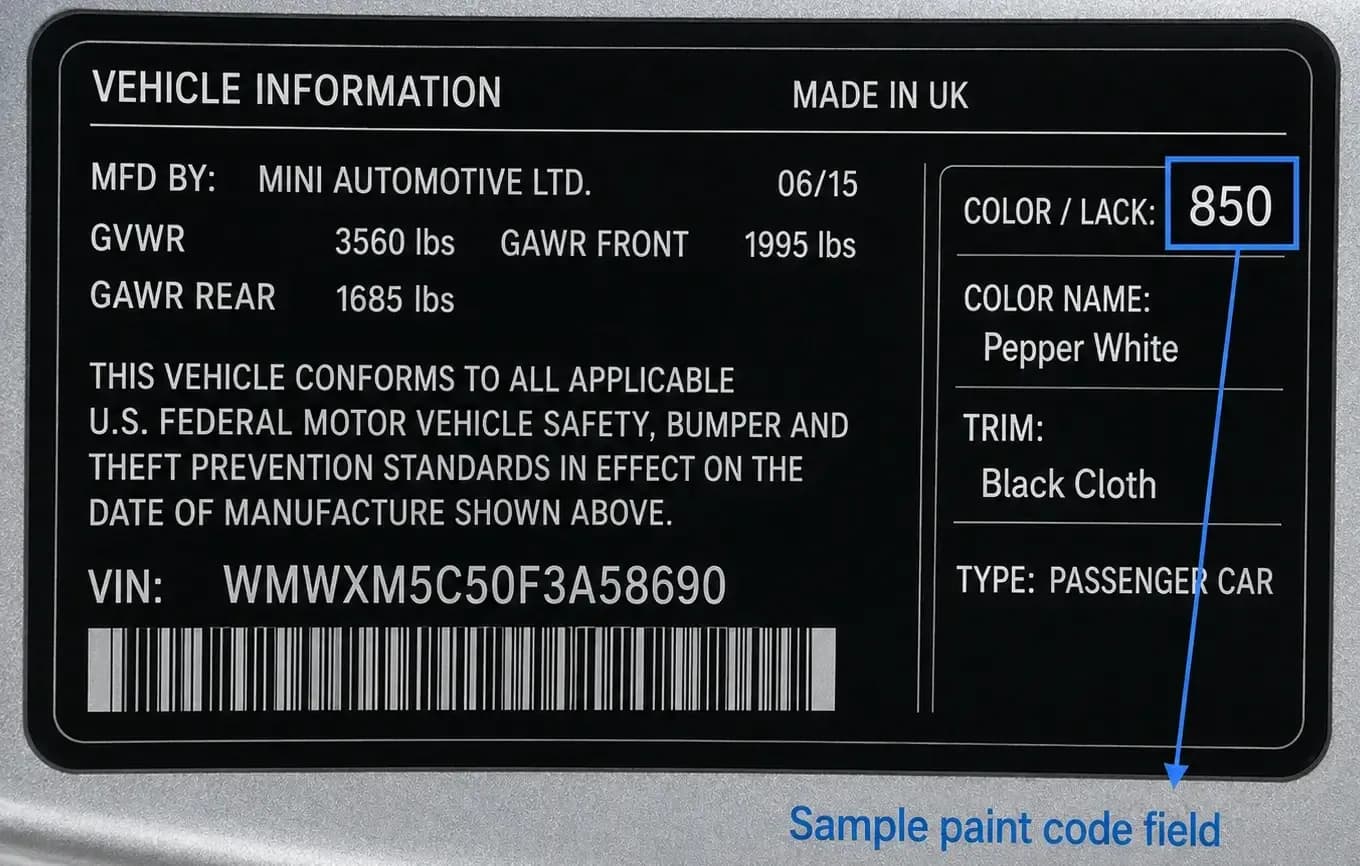 Common MINI Cooper Paint Code Examples