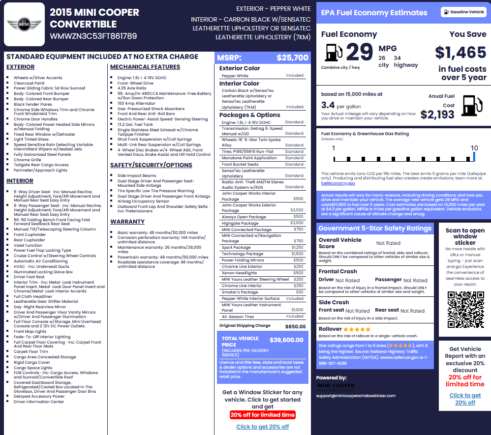 MINI Cooper window sticker sample